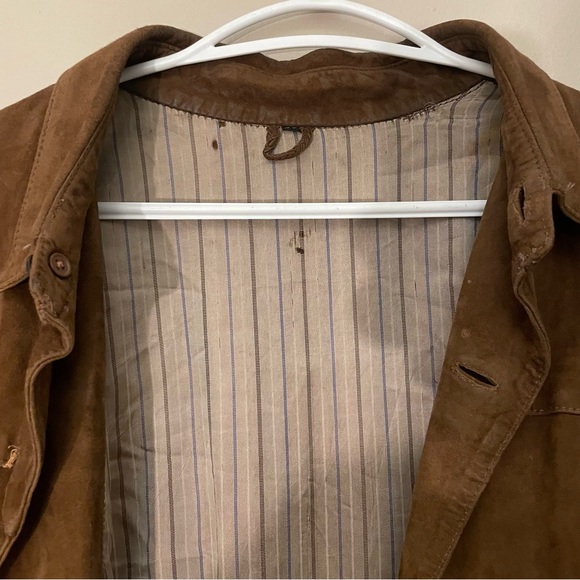 Vintage Button Up Brown Suede Collared Jacket w Flap Pockets - Picture 10 of 16